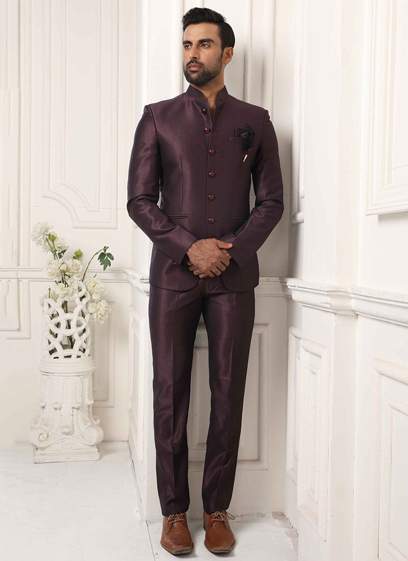 Wine Colour jodhpuri Stylish Fancy Function Wear Suiting Heavy Mens Collection 1222